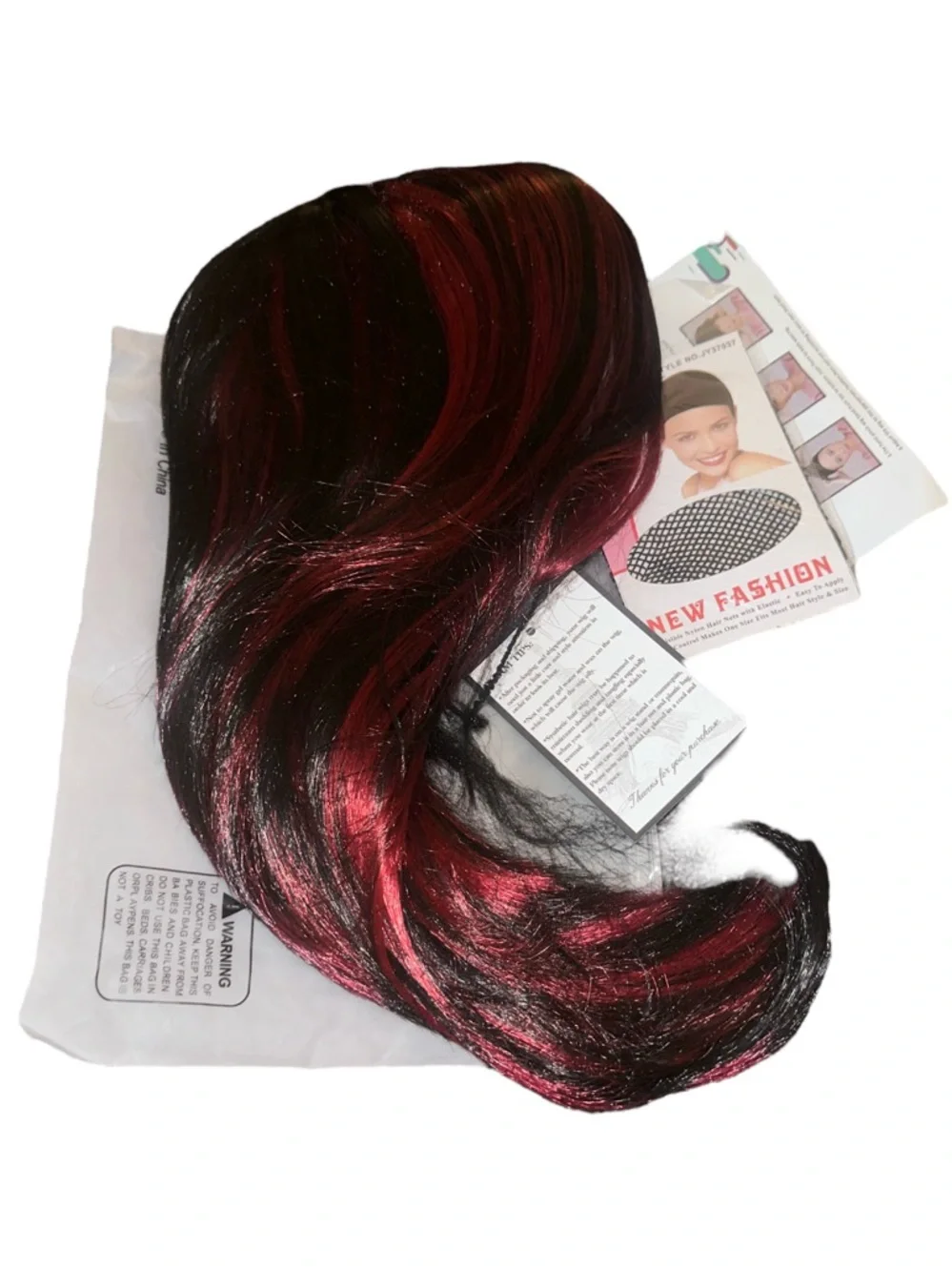Black Wig with Red Highlights - Stylish Layered Women's Hair